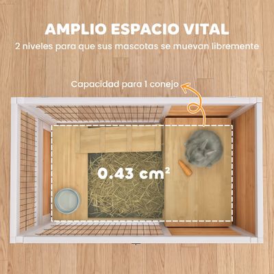 PawHut Jaula para Conejo 90x53x59 cm Madera Natural