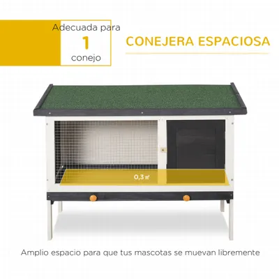 PawHut Conejera de Madera 90x45x65 cm Gris Oscuro