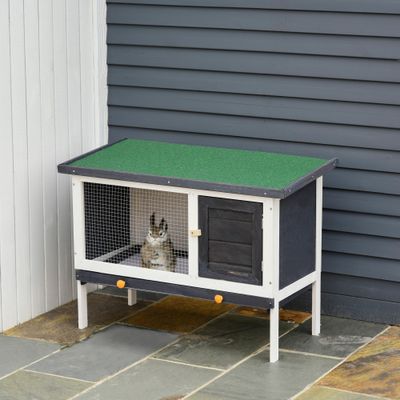 PawHut Conejera de Madera 90x45x65 cm Gris Oscuro