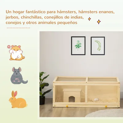 PawHut Jaula para Hámster 100x58x38 cm Madera Natural
