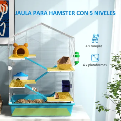 PawHut Jaula para Hámster 58x36x81 cm Azul Claro