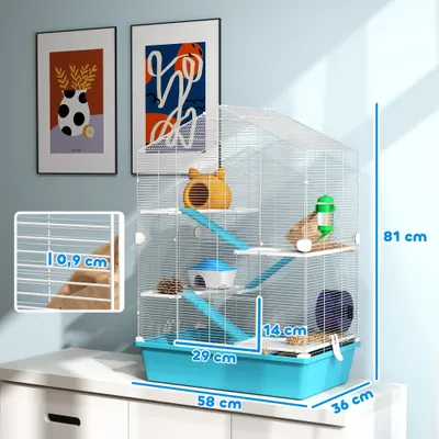 PawHut Jaula para Hámster 58x36x81 cm Azul Claro