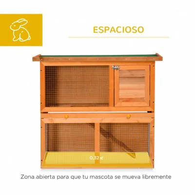 PawHut Conejera de Madera 90x45x80cm amarillo y verde;