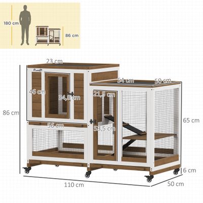 PawHut Conejera de Madera 110x50x86 cm Marrón y Blanco