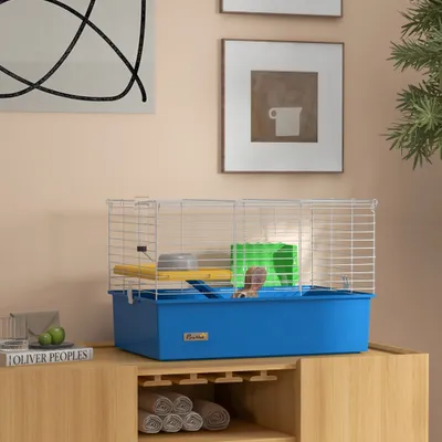 PawHut Jaula Animales Pequeño 71x46x47 cm Azul y Blanco