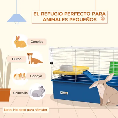 PawHut Jaula Animales Pequeño 71x46x47 cm Azul y Blanco