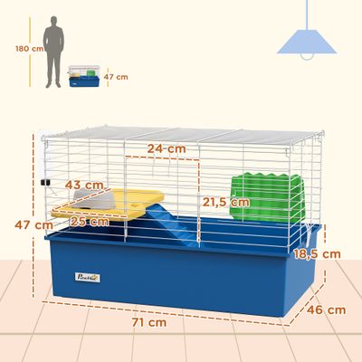 PawHut Jaula Animales Pequeño 71x46x47 cm Azul y Blanco