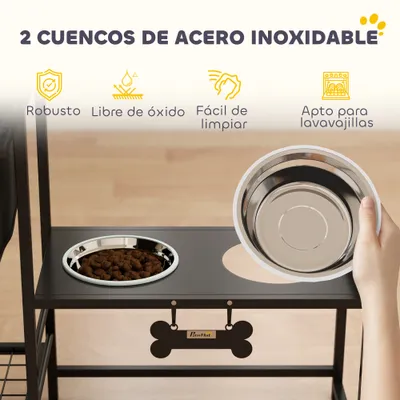 PawHut Comedero Perro Elevado 89.5x27x74 cm Negro