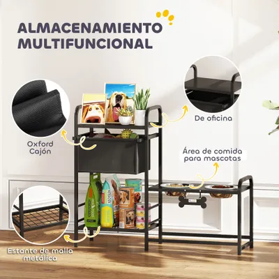 PawHut Comedero Perro Elevado 89.5x27x74 cm Negro