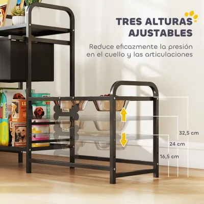 PawHut Comedero Perro Elevado 89.5x27x74 cm Negro