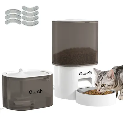 PawHut Conjunto Comedero Fuente 27.5x18x29.5 cm Blanco