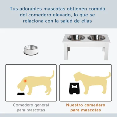 PawHut Comedero Elevado para Perro 44x24x15 cm Blanco