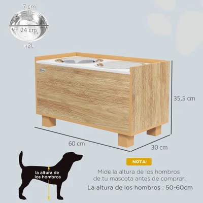 PawHut Comedero para Perro 60x30x35.5 cm Roble PawHut Comedero para Perro 60x30x35.5 cm Roble