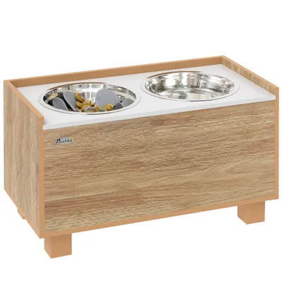 PawHut Comedero para Perro 60x30x35.5 cm Roble