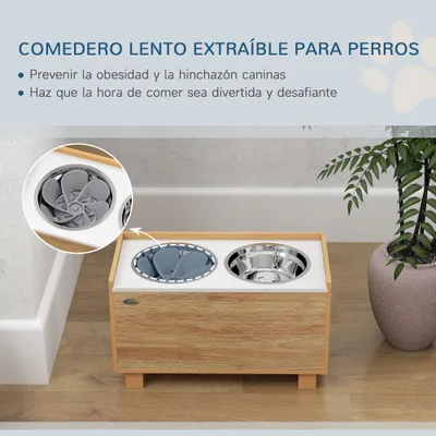 PawHut Comedero para Perro 60x30x35.5 cm Roble PawHut Comedero para Perro 60x30x35.5 cm Roble