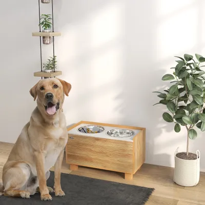 PawHut Comedero para Perro 60x30x35.5 cm Roble