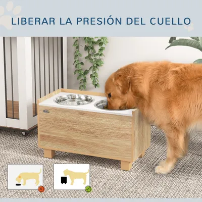 PawHut Comedero para Perro 60x30x35.5 cm Roble PawHut Comedero para Perro 60x30x35.5 cm Roble