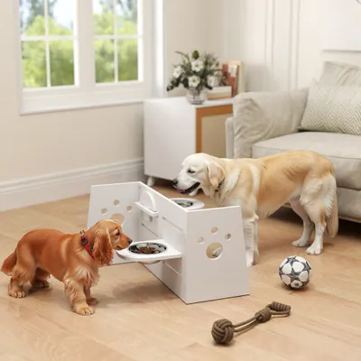 PawHut Comedero Perros Elevado 63x58.5x40 cm Blanco
