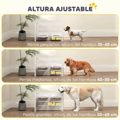 PawHut Comedero Perros Elevado 63x58.5x40 cm Blanco