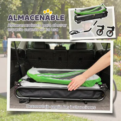 PawHut Remolque de Bicicleta Perro 134x62x101 cm Verde