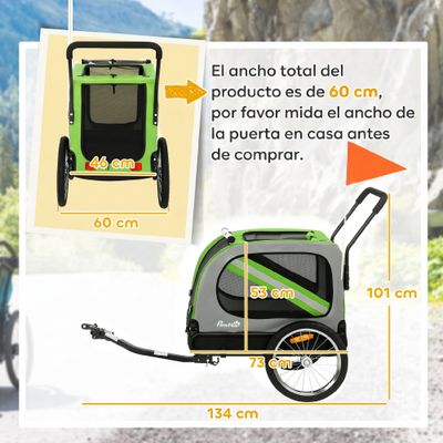 PawHut Remolque de Bicicleta Perro 134x62x101 cm Verde