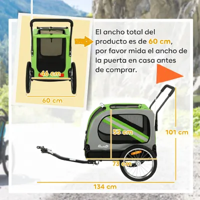 PawHut Remolque de Bicicleta Perro 134x62x101 cm Verde