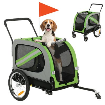 PawHut Remolque de Bicicleta Perro 134x62x101 cm Verde