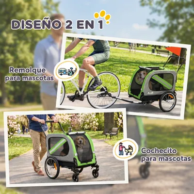 PawHut Remolque de Bicicleta Perro 134x62x101 cm Verde