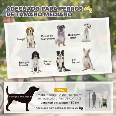 PawHut Remolque de Bicicleta Perro 134x62x101 cm Verde