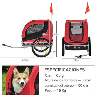 PawHut Remolque Bicicleta de Mascota