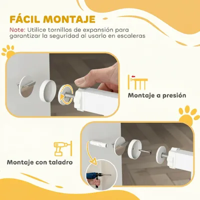 PawHut Barrera de Seguridad 85x1.5x76 cm Blanco