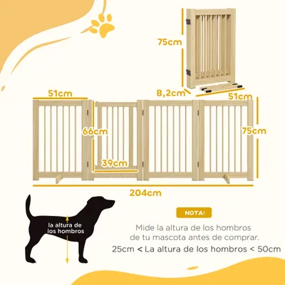 PawHut Barrera para Perro 204x36x75 cm Madera Natural