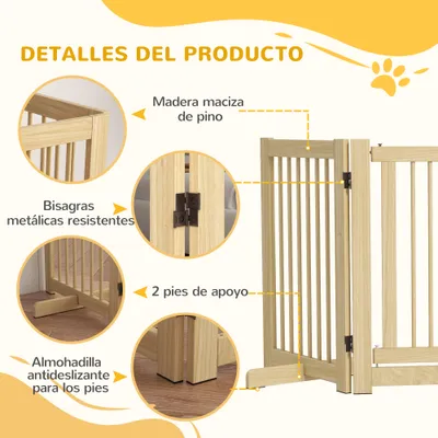 PawHut Barrera para Perro 204x36x75 cm Madera Natural