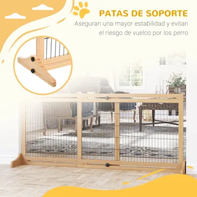 PawHut Barrera de Seguridad 180x36x69 cm Madera Natural PawHut Barrera de Seguridad 180x36x69 cm Madera Natural