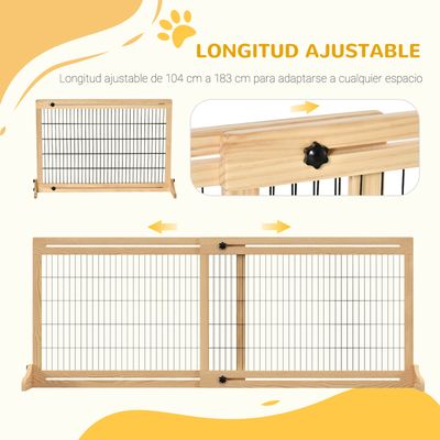 PawHut Barrera de Seguridad 180x36x69 cm Madera Natural