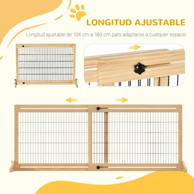 PawHut Barrera de Seguridad 180x36x69 cm Madera Natural