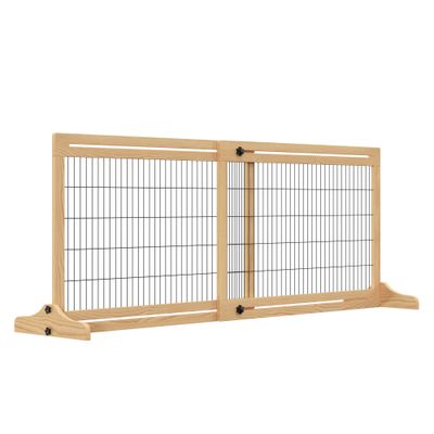 PawHut Barrera de Seguridad 180x36x69 cm Madera Natural