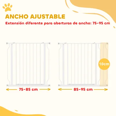 PawHut Barrera de Seguridad 95x1.5x76 cm Blanco