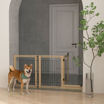 PawHut Barrera para Perro 159x44x70 cm Madera Natural