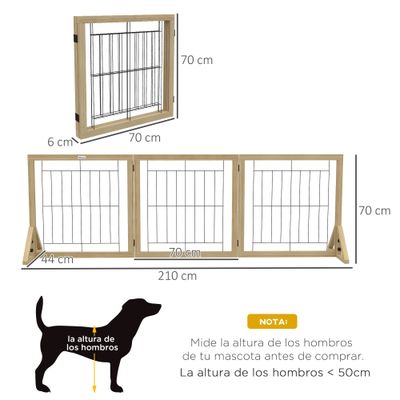PawHut Barrera para Perro 210x44x70 cm Madera Natural