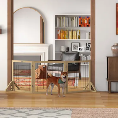 PawHut Barrera para Perro 210x44x70 cm Madera Natural