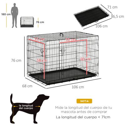 PawHut Jaula de Perro 106x71.5x76 cm Negro