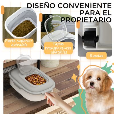 PawHut Contenedor de Pienso 44x32x37 cm Gris