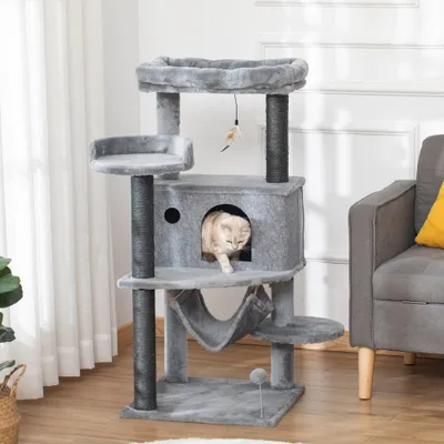 PawHut Árbol Rascador para Gato 48x48x107 cm Gris