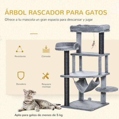 PawHut Árbol Rascador para Gato 48x48x107 cm Gris