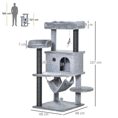 PawHut Árbol Rascador para Gato 48x48x107 cm Gris