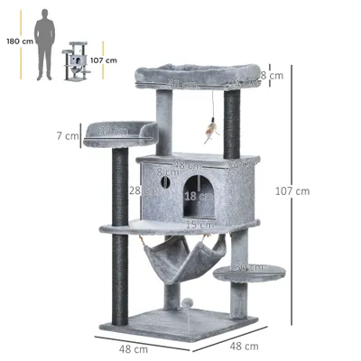 PawHut Árbol Rascador para Gato 48x48x107 cm Gris