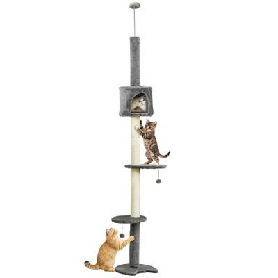 PawHut Árbol Rascador para Gato 40x40x255 cm Gris