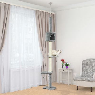 PawHut Árbol Rascador para Gato 40x40x255 cm Gris