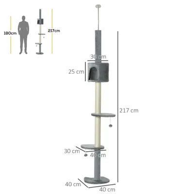 PawHut Árbol Rascador para Gato 40x40x255 cm Gris